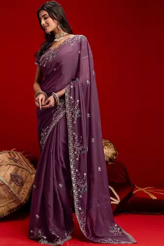 Purple embroidered sarees blouse piece