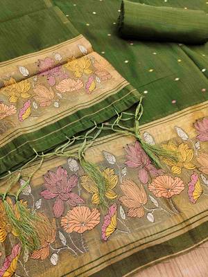 Mehendi muga cotton jamdani pichwai weaving salwar suit 3