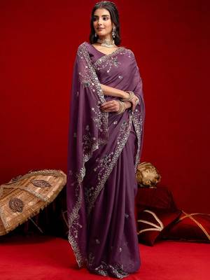 Purple embroidered sarees blouse piece 4