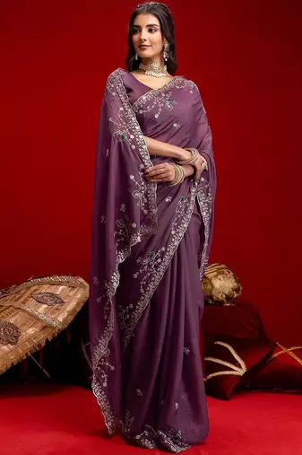 Purple embroidered sarees blouse piece