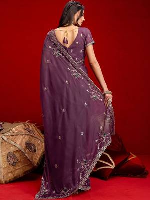 Purple embroidered sarees blouse piece 5