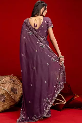 Purple embroidered sarees blouse piece