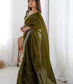 Green tissue silk sequin embroideried blouse piece & sarees