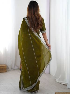 Green tissue silk sequin embroideried blouse piece & sarees 3