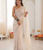 White ethnic motifs embroidered heavy work bagh saree