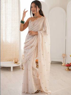 White ethnic motifs embroidered heavy work bagh saree 2
