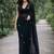 Black solid georgette hand-embroidered floral buttis salli work border sarees