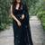 Black solid georgette hand-embroidered floral buttis salli work border sarees