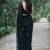 Black solid georgette hand-embroidered floral buttis salli work border sarees