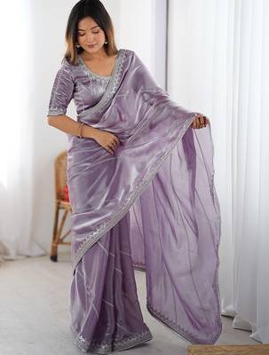 Purple tissue silk sequin embroideried blouse piece & sarees 1