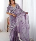 Purple tissue silk sequin embroideried blouse piece & sarees