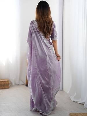 Purple tissue silk sequin embroideried blouse piece & sarees 5