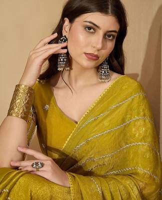 Yellow embellished beads and stones saree 2