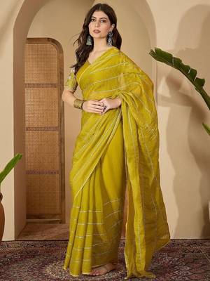 Yellow embellished beads and stones saree 3