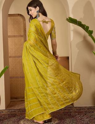 Yellow embellished beads and stones saree 4