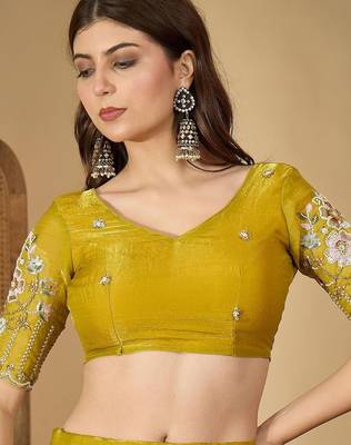 Yellow embellished beads and stones saree 5