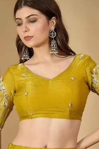 Yellow embellished beads and stones saree