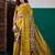 Mustard ethnic printed festive wear tussar saree with unstitched blouse piece