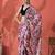 White ready to wear satin floral digital printed saree