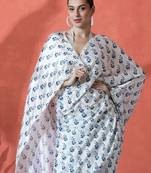 White ready to wear satin floral digital printed saree