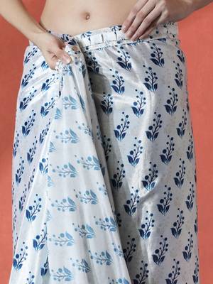White ready to wear satin floral digital printed saree 5