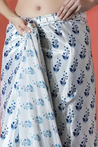 White ready to wear satin floral digital printed saree