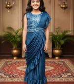 Turquoise girls ready to wear sarees