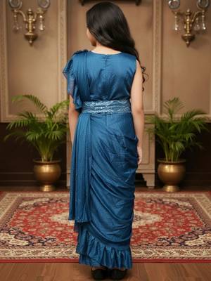 Turquoise girls ready to wear sarees 3