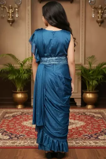 Turquoise girls ready to wear sarees