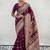 Purple woven design kashmiri work saree with unstitched blouse piece