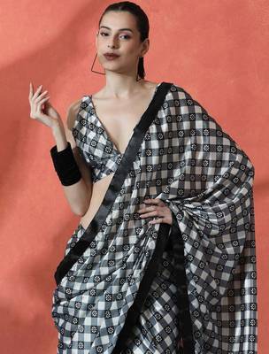 Black ready to wear checked digital printed saree 1
