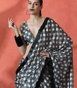 Black ready to wear checked digital printed saree