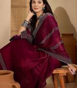 Maroon embellished beads & stones saree with unstitched blouse piece