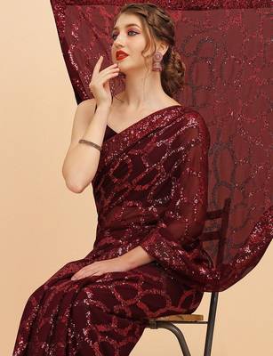 Burgundy burgundy embellished  georgette saree 1