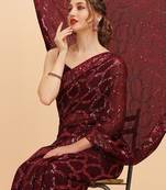 Burgundy burgundy embellished  georgette saree