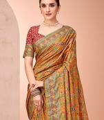 Mustard ethnic motifs printed patola saree