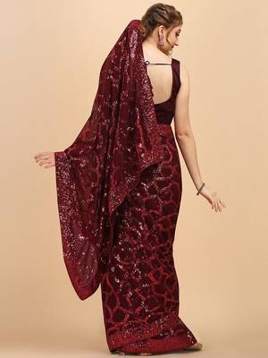 Burgundy burgundy embellished  georgette saree 3
