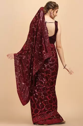 Burgundy burgundy embellished  georgette saree