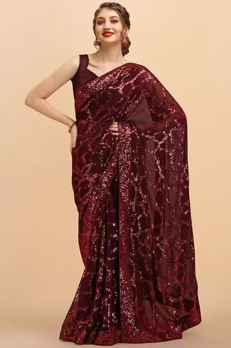 Burgundy burgundy embellished  georgette saree