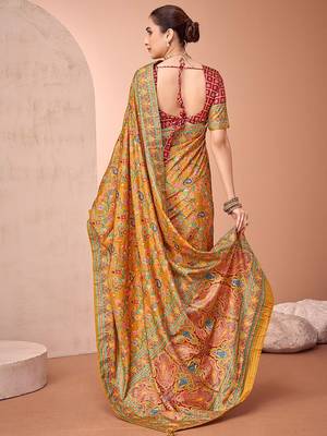 Mustard ethnic motifs printed patola saree 3