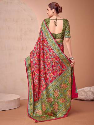 Red ethnic motifs printed patola regular saree 3