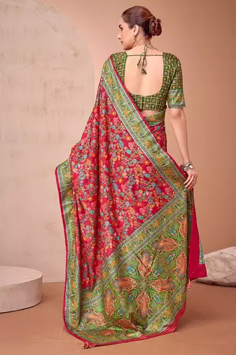 Red ethnic motifs printed patola regular saree