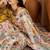 White floral printed saree with beaded detail & unstitched blouse
