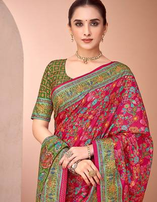 Red ethnic motifs printed patola regular saree 4