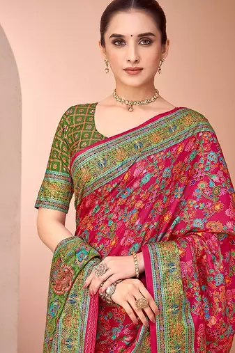 Red ethnic motifs printed patola regular saree
