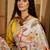White floral printed saree with beaded detail & unstitched blouse