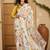 White floral printed saree with beaded detail & unstitched blouse