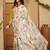 White floral printed saree with beaded detail & unstitched blouse