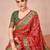Red ethnic motifs printed festive wear saree with matching unstitched blouse