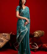 Teal embroidered sarees blouse piece